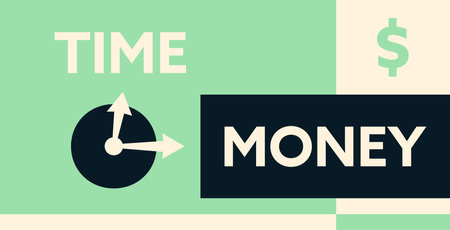 Time is money, stylish concept with words, dollar sign and clock icon.