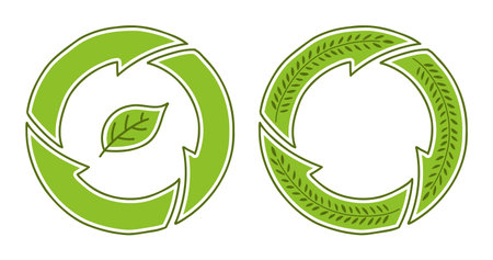 Hand drawn recycle icons, no protruding arrowheads, perfectly round compact design.のイラスト素材