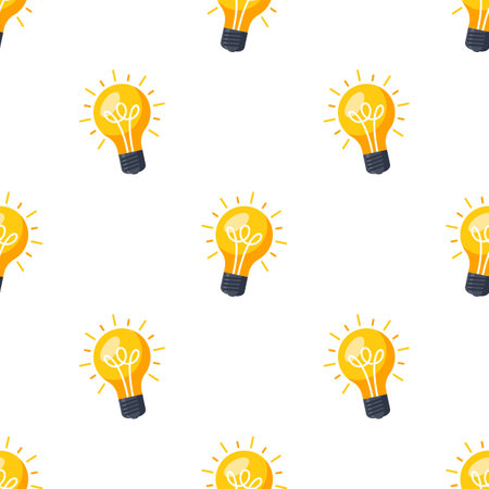Colored seamless pattern with slightly slanted stylish light bulbs and white background.のイラスト素材