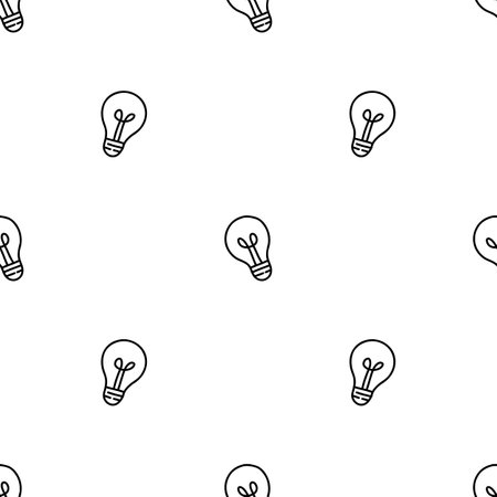 Seamless pattern with sparsely spaced, slightly tilted hand drawn small light bulbs.のイラスト素材
