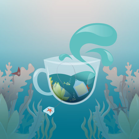 Illustration cup in the sea background.のイラスト素材