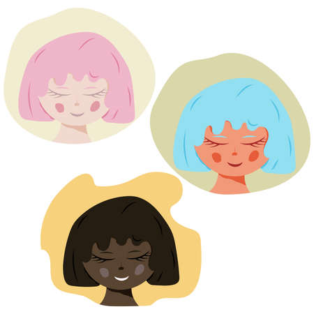 Cute flat characters, girls of different nationalities and skin colorsのイラスト素材