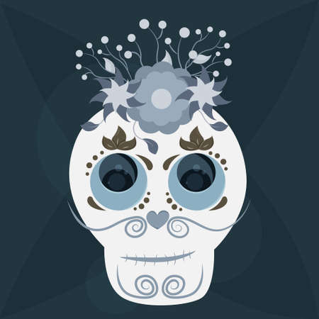 Day of the dead, painted skull with flowers and leaves, vector imageのイラスト素材