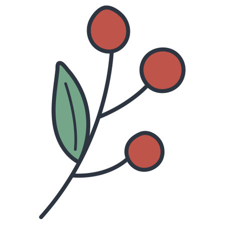 flower with leaves and berries, flat styleのイラスト素材