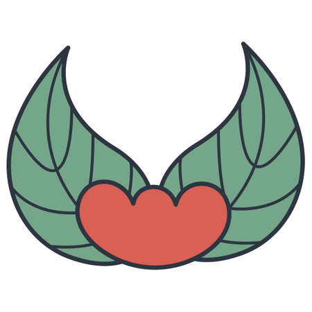 red flower with leaves, vector image in flat styleのイラスト素材