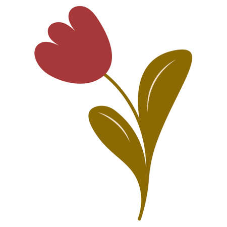 Beautiful red flower, tulip with leaves. vector imageのイラスト素材