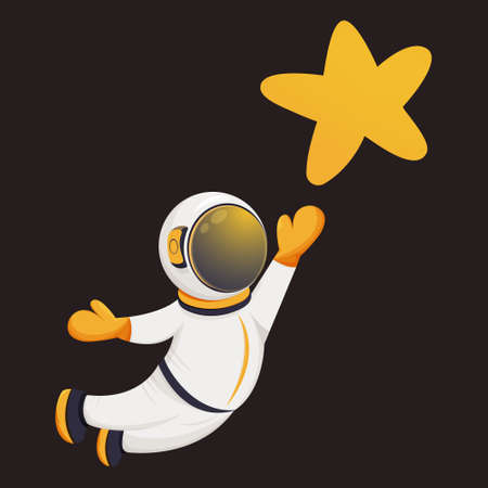 An astronaut in a helmet reaches for the star. cartoon vector outer space elements and stickersのイラスト素材