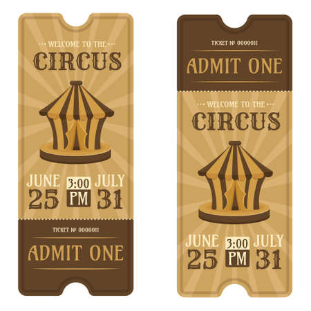 circus ticket with vector Illustration of the tent, vintage and retro design, admit one coupon mention, text elements for arts festival, carnival and eventsのイラスト素材