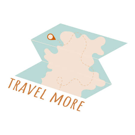 Map with route and pointer, inscription travel more, vector image, motivation to explore the worldのイラスト素材