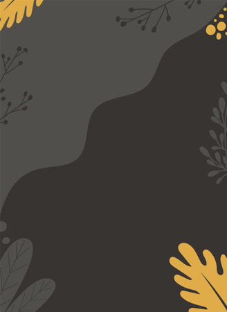 Beautiful dark poster or banner with yellow flowers and leaves for advertising, stories, social networks, vector illustrationのイラスト素材