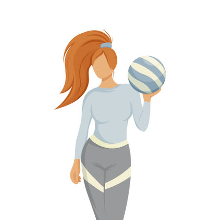 Sport woman, girl doing fitness workout with ball. Healthy lifestyle, gym, training concept. Vector illustration on transparent background for poster, banner, social mediaのイラスト素材