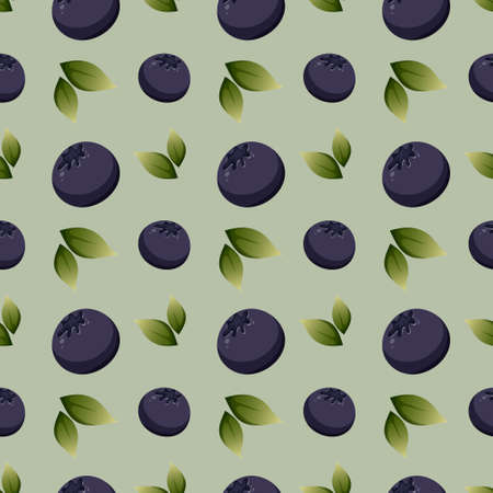 Blueberries with leaves seamless pattern with background. Vector image of berries. Illustration for...