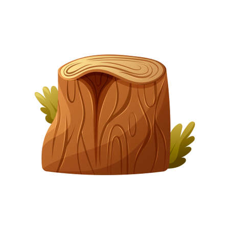 Stump with leaves, vector illustration in cartoon style, element of forest, camping, hiking, nature on isolated background for sticker, banner, social media, website or games.のイラスト素材