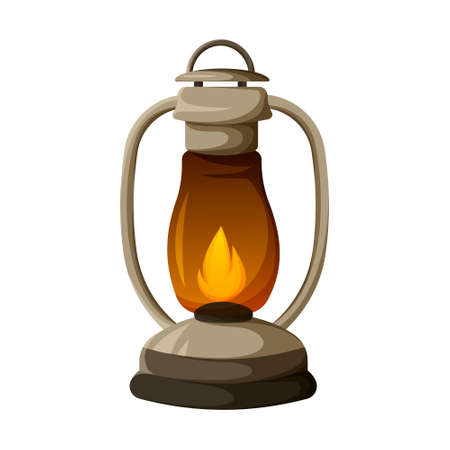 Kerosene lamp, vector illustration, cartoon style, element of camping, outdoor recreation, lighting equipment. isolated backgroundのイラスト素材