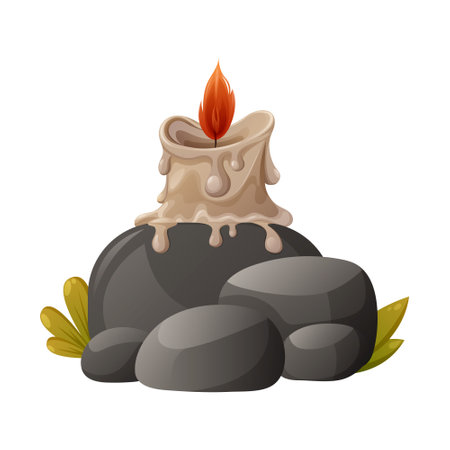 Burning wax candles on stones. cartoon vector illustration.のイラスト素材