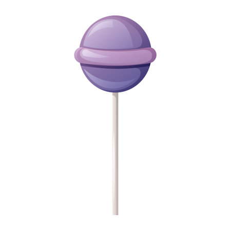 Round purple candy on a stick. cartoon vector illustration. Christmas and Halloween treat for kids.のイラスト素材