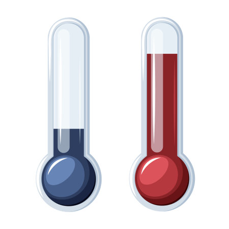 Hot and cold weather thermometers. Low and high temperature indicator. Measuring heat and cold. blue...