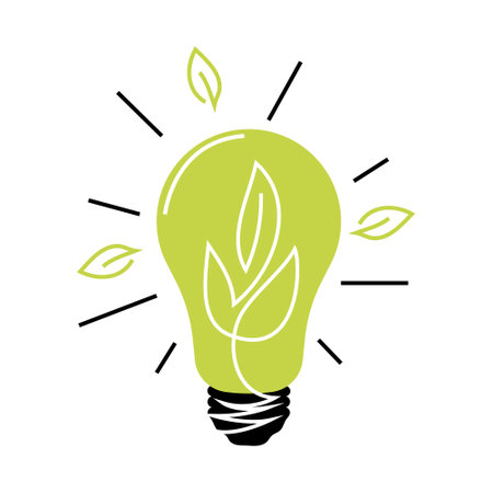 Green energy, light bulb with plant inside as a symbol of environmental friendly sources of energy, vector illustration, thin line style, ecology conceptのイラスト素材