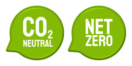 CO2 neutral, net zero, green round dialog box. No carbon emissions, no air pollution, industrial production eco friendly sign, vector illustration. Ecology concept. Save the planetのイラスト素材
