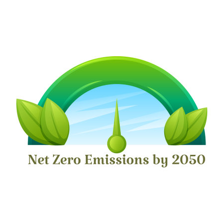 Measuring pointer as a symbol net zero emissions by 2050. Net zero and carbon neutral concept. Climate neutral long term strategy. green renewable energy technologyのイラスト素材