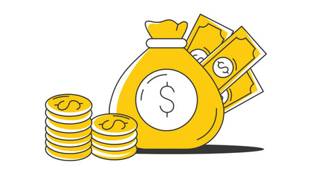 Money bag with cash and stack of coins. Manage money creative concept. Business and finance vector illustration, flat style. For banner, poster, sticker, icon, advertisementのイラスト素材