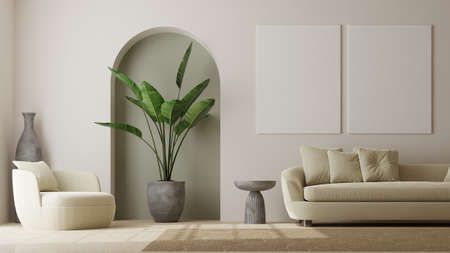 photo frame mockup in clean minimalist scandinavian room. 3d rendering