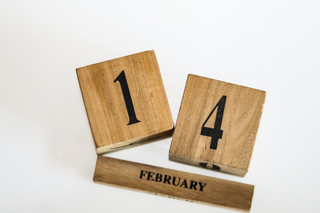 fourteen February in wooden classic calendarの写真素材