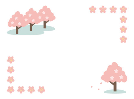 Spring frames (rows of cherry trees, cherry blossom trees, cherry blossom petals).のイラスト素材