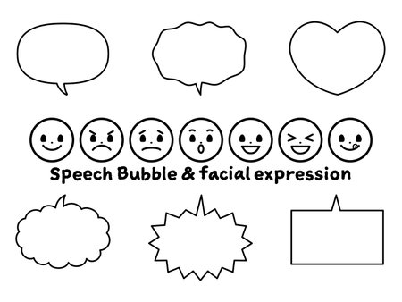 A set of simple, easy-to-use speech balloons  and facial expression icons in a variety of styles.のイラスト素材
