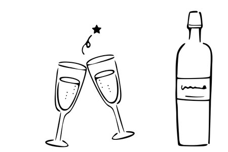Simple, cute, hand-painted toasting glasses.のイラスト素材
