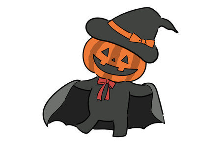 This is a hand-drawn illustration of a Jack-o'-lantern wearing a cloak.のイラスト素材