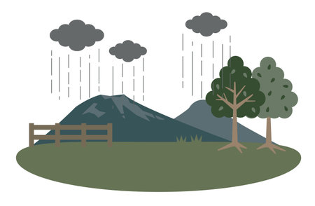 An illustration of a meadow on a rainy day.のイラスト素材