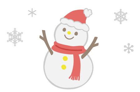 Illustrations of a snowman and snowflakes.のイラスト素材