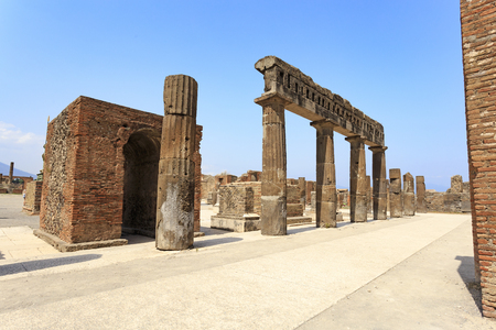Stone columns and ruins of Pompeii, Italy near Mount Vesuviusの写真素材
