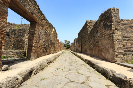 Wide angle view of the stone streets of the Pompeii ruins, Italyの写真素材