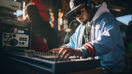 Musician working on mixing console in a night club,music conceptの素材