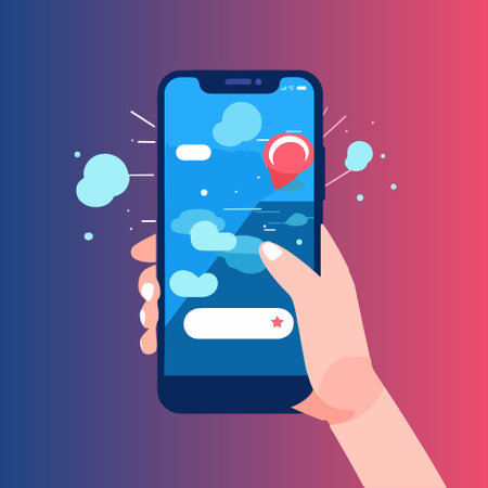 Smartphone in hand. Vector illustration in flat style. Isolated on background.のイラスト素材