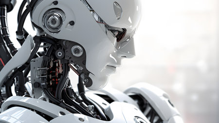 Rendering humanoid robot or cyborg with blank space for textの素材