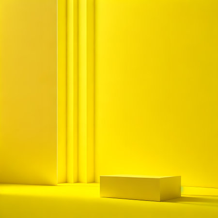 Abstract minimal scene with geometrical forms. Yellow background.の素材