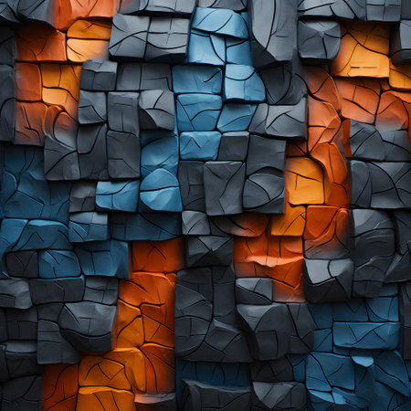 Abstract background made of broken pieces of stone and orange and blueの素材