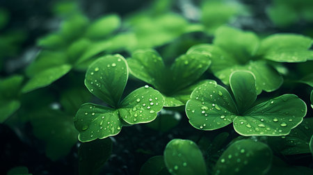 Green leaves with water drops, close up. Beautiful nature background.の素材