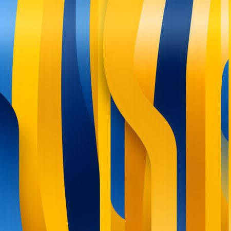 3d abstract background with wavy lines in blue and yellow colorsの素材