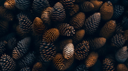 Pine cones background. Top view. 3d rendering, 3d illustration.の素材