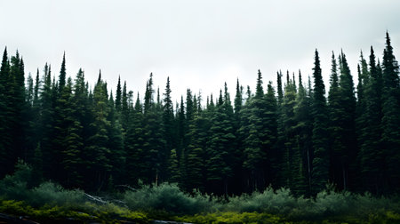 Landscape of coniferous forest with skyの素材