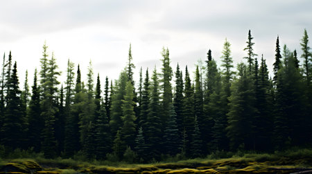 Landscape of coniferous forest in the sky in the eveningの素材