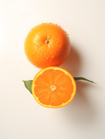 Fresh orange fruit on white background, top view, flat lay.の素材
