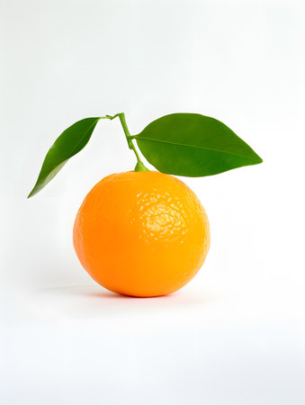 Orange fruit with leaves isolated on white backgroundの素材
