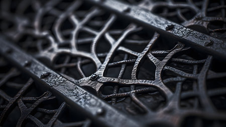 Close-up of a metal grille. Abstract background. Selective focus.の素材