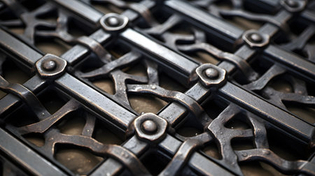 Close up detail of a wrought iron lattice panel. Selective focus.の素材