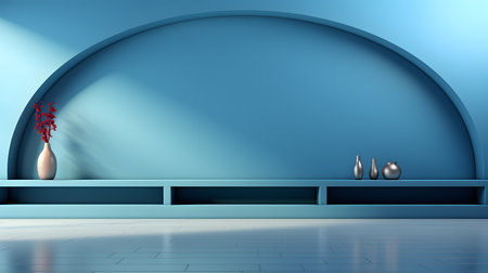 Blue modern interior with vase and vase.の素材
